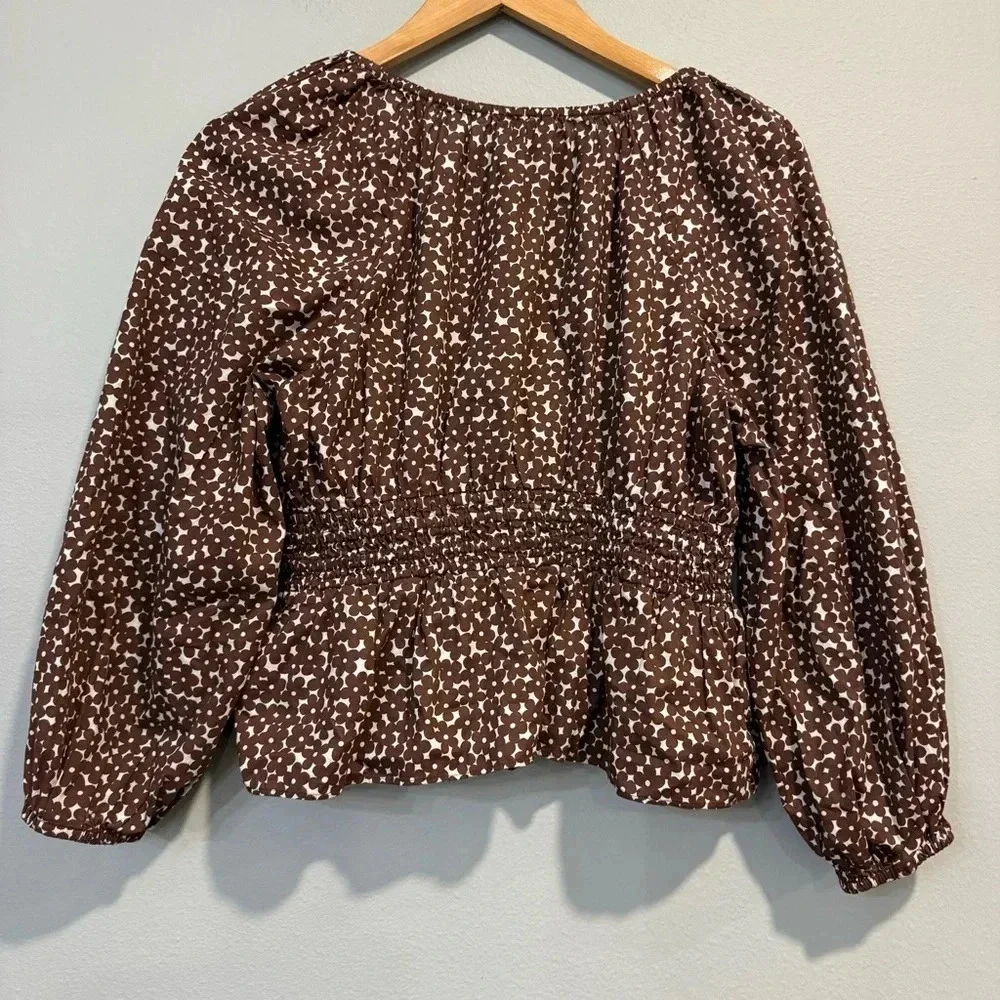 J. Crew Floral Blouse Smocked Waist Long Sleeve V Neck Lightweight S